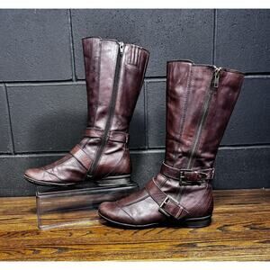 Mid-Calf brown zip up flat leather Boots